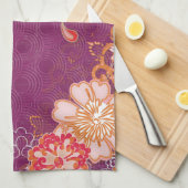 紫色と大きな花お茶タオルキッチンタオル キッチンタオル (四つ折り)