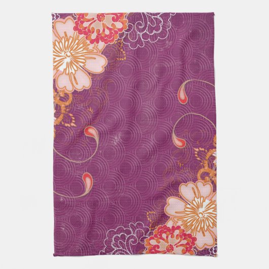 紫色と大きな花お茶タオルキッチンタオル キッチンタオル (縦)