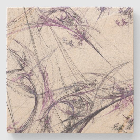 紫色と灰色のフラクタル正方形コースター ストーンコースター (正面)