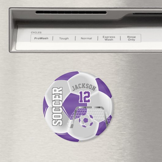 紫色と白色のパーソナライズされたサッカーボール マグネット (インサイチュ (食洗機))