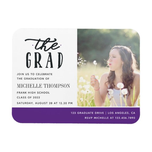 紫色と白色の大学院パーティー招待状磁石 マグネット (横)
