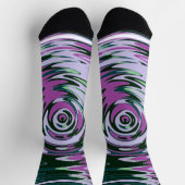 紫色と緑色のクルーソックス、抽象芸術渦巻き ソックス (上部)