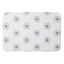 紫色と金ゴールドのフローラルックフラクタルアートタイル バスマット