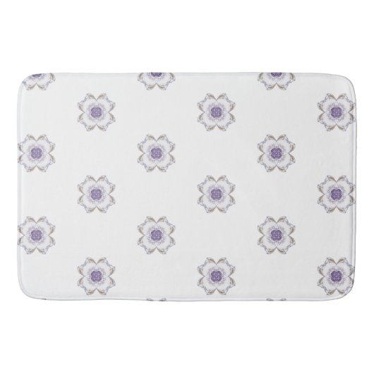 紫色と金ゴールドのフローラルックフラクタルアートタイル バスマット (正面)