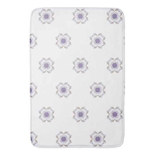 紫色と金ゴールドのフローラルックフラクタルアートタイル バスマット (正面縦)