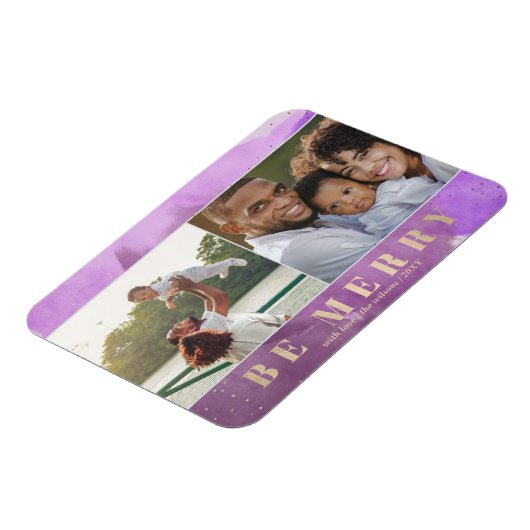 紫色と金ゴールドのBeメリー抽象芸術複数写真 マグネット (左側)