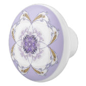 紫色と金ゴールドフローラルックフラクタルアートラベンダー セラミックノブ (右)