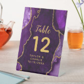 紫色と金ゴールド結婚アガートのテーブル番号 台座サイン (インサイチュ)