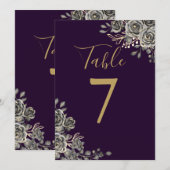 紫色と金ゴールド結婚ゴシックの表番号 招待状 (正面/裏面)