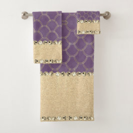 紫色と金箔のダイヤモンドきらきら光る バスタオルセット
