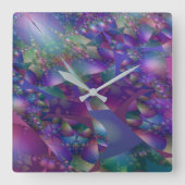 紫色と青のバブルのフラクタル スクエア壁時計 (正面)