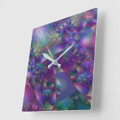 紫色と青のバブルのフラクタル スクエア壁時計 (傾斜)