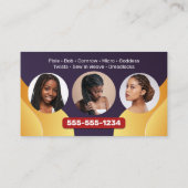 紫色と黄色のアフリカの髪の編み写真組み紐 名刺 (裏面)