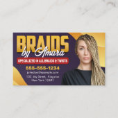 紫色と黄色のアフリカの髪の編み写真組み紐 名刺 (正面)