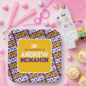 紫色と黄金色のパーソナライズされた卒業 ペーパープレート (パーティー)