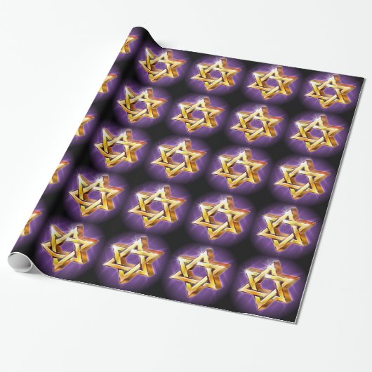紫色と黒のStar of David Wrapping紙 ラッピングペーパー (アンロールド)