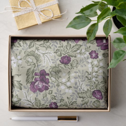 紫色によってはバイオレットの背景の葉が多い花柄が開花します 薄葉紙 (ギフト)