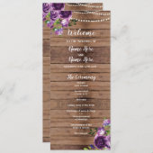 紫色によっては結婚式プログラムの木製の素朴な花柄が開花します プログラム (正面/裏面)
