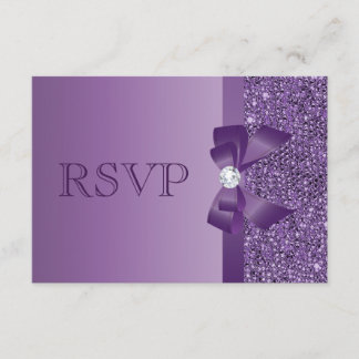 紫色によって印刷されるスパンコール、弓及びダイヤモンドRSVP 出欠カード