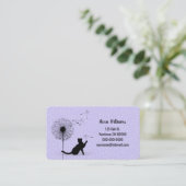紫色にタンポポをつけた黒猫 名刺 (スタンド正面)
