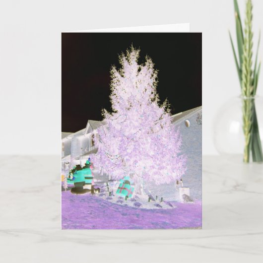 紫色に光るクリスマスツリー シーズンカード (正面)