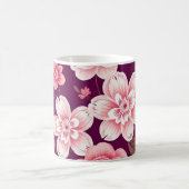 紫色に明るいピンクの花の模様 コーヒーマグカップ (中央)