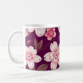紫色に明るいピンクの花の模様 コーヒーマグカップ (左)