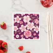 紫色に明るいピンクの花の模様 スタンダードカクテルナプキン (インサイチュ)