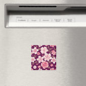 紫色に明るいピンクの花の模様 マグネット (インサイチュ (食洗機))
