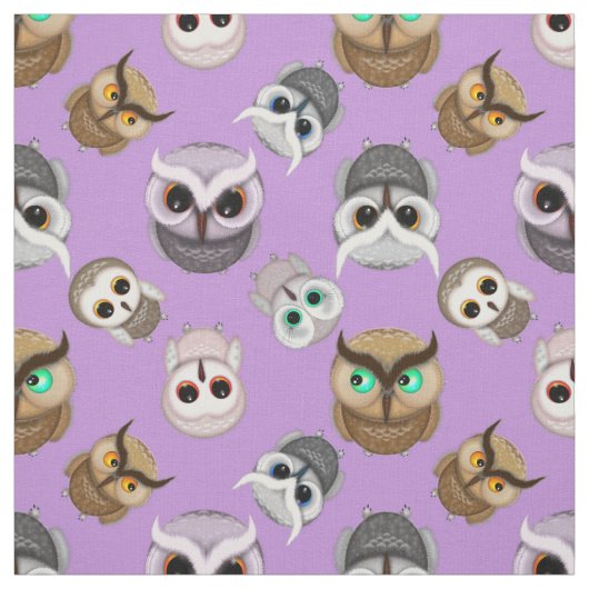 紫色に飾り付けたフクロウ ファブリック (見本)