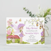 紫色のおとぎフローラおとぎ話ベビーシャワー 招待状 (スタンド正面)