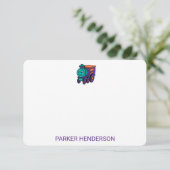 紫色のおもちゃ列車トラックパーソナルキッズステーショナリー サンキューカード (スタンド正面)