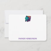 紫色のおもちゃ列車トラックパーソナルキッズステーショナリー サンキューカード (正面)