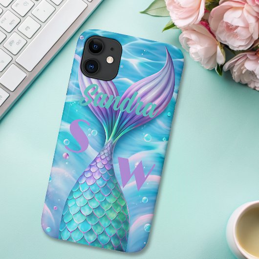 紫色のお洒落人魚の尾のモノグラム Case-Mate iPhoneケース