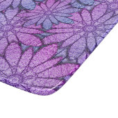 紫色のお花のガラス カッティングボード (角)