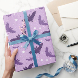 紫色のかわいいゴシックこうもり ラッピングペーパー