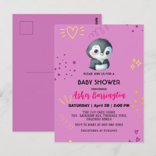 紫色のかわいいスイートペンギンかわいい赤ちゃんシャワーの子供 ポストカード