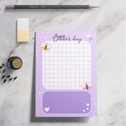 紫色のかわいいハート星蝶の名前を追加 ポストイット