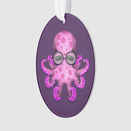 紫色のかわいいピンクのベビーのタコの身に着けているガラス オーナメント (正面)