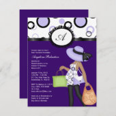 紫色のかわいいベビーシャワーの招待 招待状 (正面/裏面)