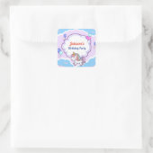 紫色のかわいいユニコーン誕生日パーティーステッカー/ラベル スクエアシール (バッグ)