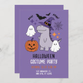 紫色のかわいい例証ハローウィンパーティ 招待状 (正面/裏面)