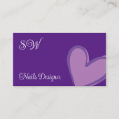 紫色のかわいい薄紫ハートとモノグラムと写真 名刺 (正面)