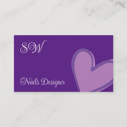 紫色のかわいい薄紫ハートとモノグラムと写真 名刺 (正面)