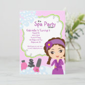 紫色のかわいらしい女の子のスパの誕生会 招待状 (スタンド正面)
