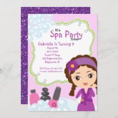 紫色のかわいらしい女の子のスパの誕生会 招待状 (正面/裏面)