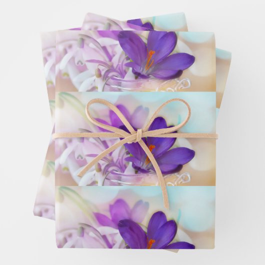 紫色のかわいらし春パターン（の模様が）あるの写真 ラッピングペーパーシート (インサイチュ)