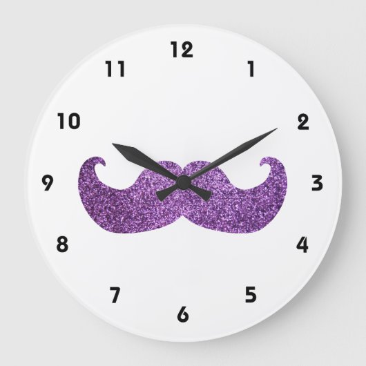 紫色のきらきら光るな髭(フェイクなグリッターのグラフィック) ラージ壁時計 (正面)