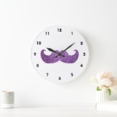 紫色のきらきら光るな髭(フェイクなグリッターのグラフィック) ラージ壁時計 (ホーム)