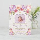 紫色のすみれ色の水彩画の花の洗礼の聖餐 招待状 (スタンド正面)